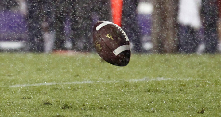 rainy football field